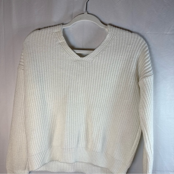 Poof Apparel Women's V-Neck Sweater in Off White - Picture 7 of 10